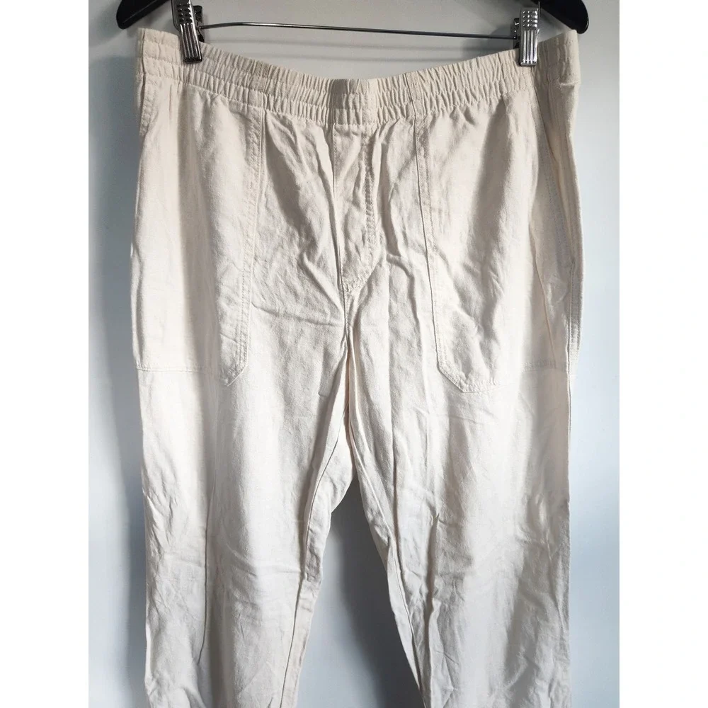 Banana Republic Pants Medium Linen Blend Cream Pull On Straight Leg Preppy